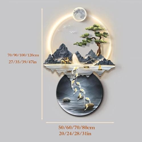 LIUWOPA Art Mural LED, Peinture décorative LED en Relief 3D pour Salon et Entrée, LIUWOPA Lampe Mural LED Feng Shui pour
