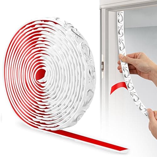 JUNART Bande Décorative en PVC Argent, Adhesive pour Frise Murale, Convient aux Linteaux et Plinthes, Fonction Décoratio — Blanc Argent-600cm×2cm