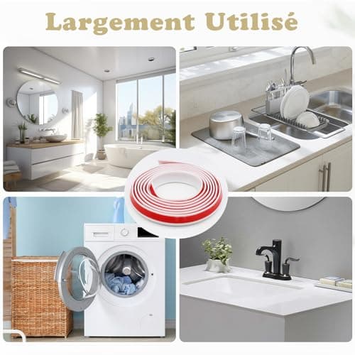 BORISCA Seuil de Douche Blanc pour évier, Étanchéité Autocollante et Silicone Pliable Barrière d'Eau 3m Salles de Bains
