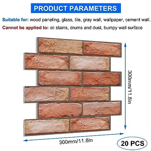 Papier Peint 3d Brique Adhesif Mural 20 Pièces, Pierre Autocollant Mural 30 X 30 cm, Panneau Revêtement Mural Decoratif
