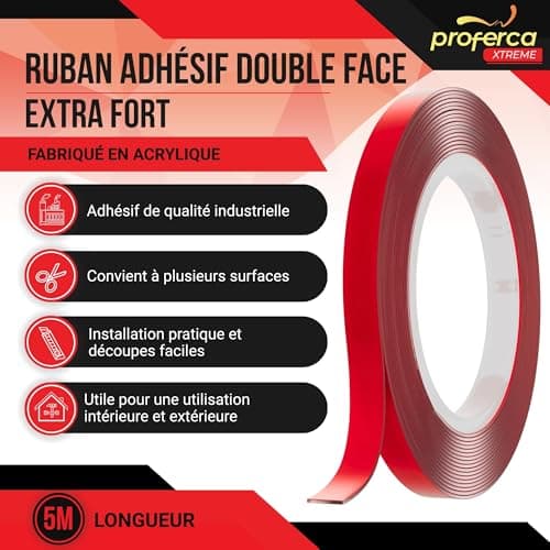 Proferca Ruban Adhésif Double Face Extra Fort | Adhésif Puissant pour Extérieur | Adhésif Double Face Fort 10m x 5m