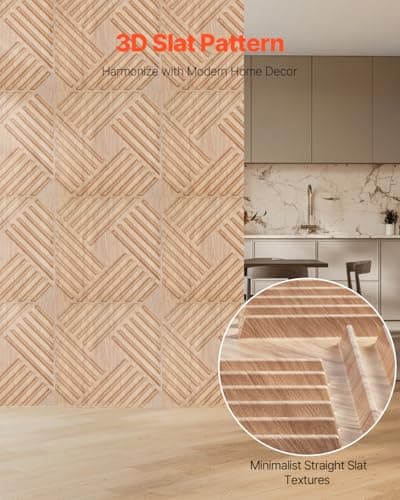 VEVOR Panneaux Muraux 3D Couleur Bois Clair pour Chambre et Salon - Déco Intérieure Moderne Minimaliste - 50x50 cm x 12