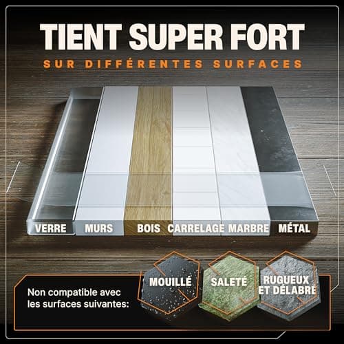 BAURIX® Ruban adhésif double face [3m] - Fort en adhésion, résistant et lavable - Idéal pour la réparation et le bricola