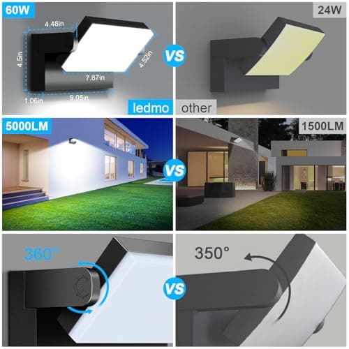 LEDMO 60W Applique Murale Extérieur/Intérieur Étanche IP65 pour Terrasse et Jardin avec Panneau LED Pivotant à 360°