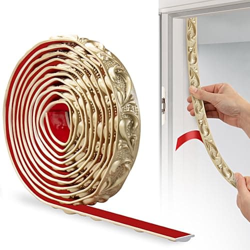JUNART Bande Décorative en PVC Argent, Adhesive pour Frise Murale, Convient aux Linteaux et Plinthes, Fonction Décoratio — Champagne Gold-300cm×2cm