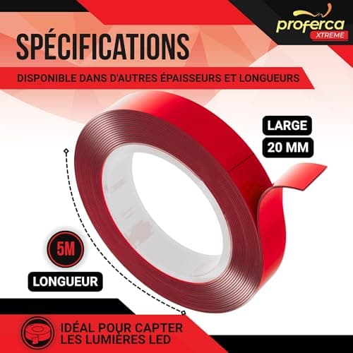 Proferca Ruban Adhésif Double Face Extra Fort | Adhésif Fort pour Extérieur | Puissant Adhésif Double Face 20m x 5m