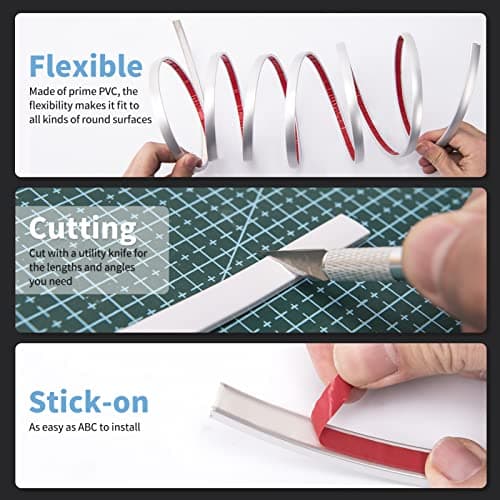Moulure en vinyle flexible Art3d pour bords de carrelage mural et cadre de miroir, dosseret de cuisine en argent - 3 m -