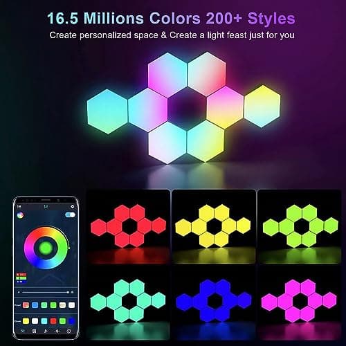 Panneau LED Hexagone Murale Lampe 12pcs Smart Music Sync Deco Modulaires RGB App & Télécommande Contrôle Salles Gaming B