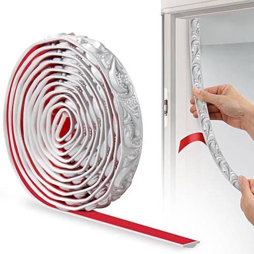 JUNART Bande Décorative en PVC Argent, Adhesive pour Frise Murale, Convient aux Linteaux et Plinthes, Fonction Décoratio