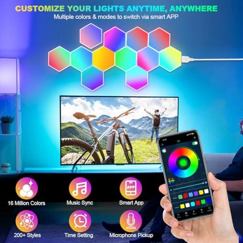 Lampe LED URAQT Hexagone Smart RGB 16 Millions Couleurs pour Jeu et Décoration Murale