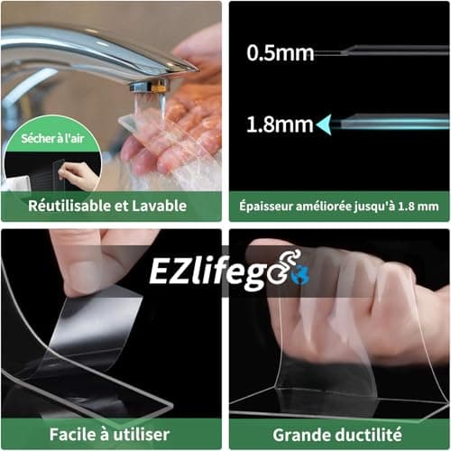 EZlifego Adhésif Double Face Extra Fort, Puissant et Réutilisable pour Bureaux et Maison (3Mètres)  
EZlifego Adhésif Do