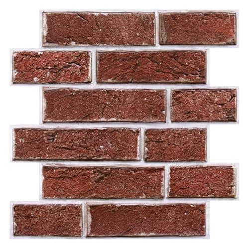 Panneau Mural 3D Fausse Brique 30x30cm, 10 Pièces Adhésif PVC — Rouge Rétro