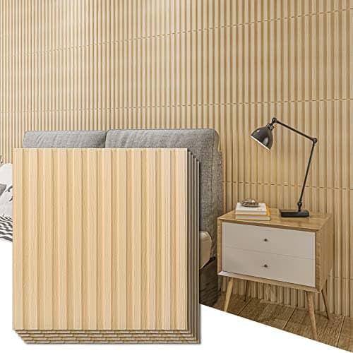 Art3d Panneau mural chêne Lot de 12 3D texturé cannelé, 50x50cm pour salon et chambre