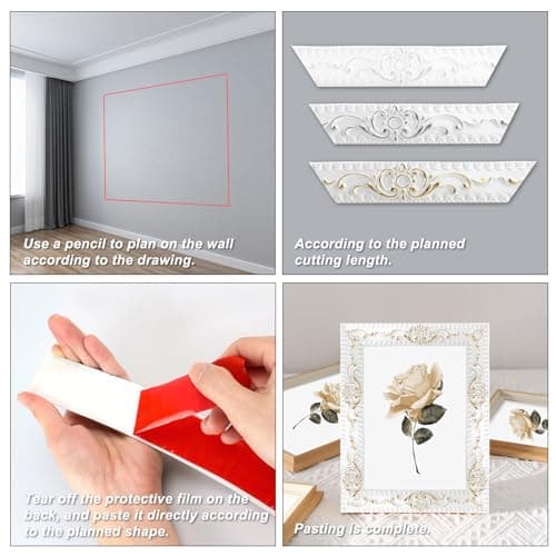 TECDW Blanc Avec De L'Or 3,6cm W Peler Et Moulure Murale 6 Mètres Auto-adhésif pour Miroir et Décoration Murale