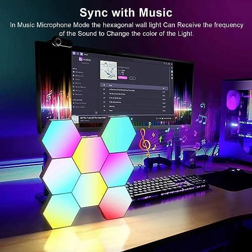 Panneau LED Hexagone Murale Lampe 12pcs Smart Music Sync Deco Modulaires RGB App & Télécommande Contrôle Salles Gaming B