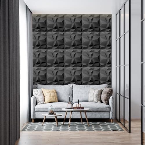 DECCART - Panneaux Muraux Decoratifs 3D Noir | Revêtement Mural Polystyrène PSE | Pour Décoration_INTÉRIEUR | 50x50 cm,