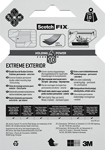 Ruban adhésif Scotch-Fix pour Extérieur, double face, technologie 3M, noir - 19 mm x 1,5 m