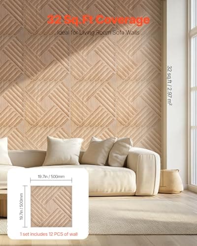 VEVOR Panneaux Muraux 3D Couleur Bois Clair pour Chambre et Salon - Déco Intérieure Moderne Minimaliste - 50x50 cm x 12