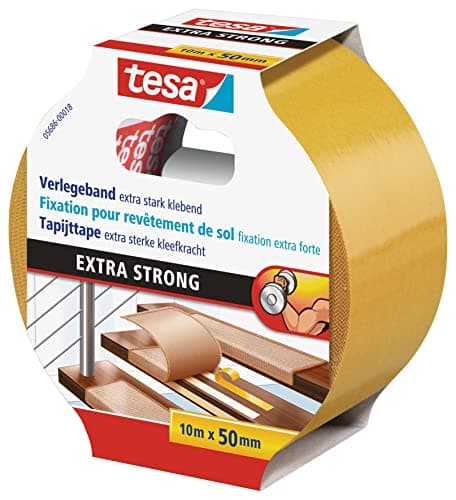Rouleau Adhésif Tesa Fort Ruban Double Face pour Solirréguliers - Anti-Dérapant pour Moquette et PVC - 5m x 50mm — Blanc/Brun