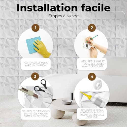 AMARA DECO - Panneau Mural Decoratif 3D Résistant à la Chaleur 30x30cm Facile à Nettoyer - Panneaux Muraux Acoustiques