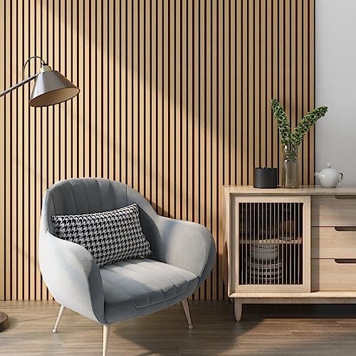 NEU.HOLZ Panneaux Acoustiques Muraux Faciles à Installer pour Amélioration Sonore Lampadaire NRC 0,8 MDF 120 x 60 cm Eff — Effet Chêne Foncé