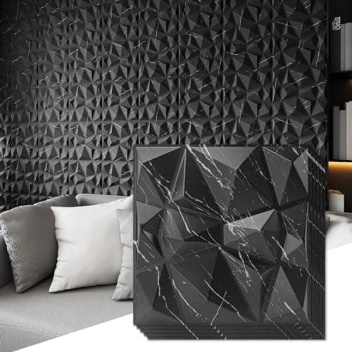 Art3d - panneaux muraux décoratifs 3D en forme de diamant pour décoration de maison et de bureau, marbre noir, 30,5 x 30