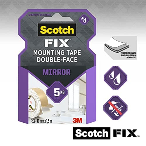 Scotch-Fix Ruban de Montage Double-Face pour Miroirs - Pour Intérieur - Salles de Bain, Cuisines - Céramique, Bois, Méta