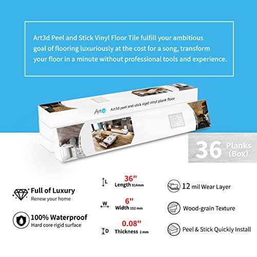 Art3d - Lot de 36 carrelage de sol en vinyle auto-adhésif pour surface rigide, Blanc délavé, 5 m²