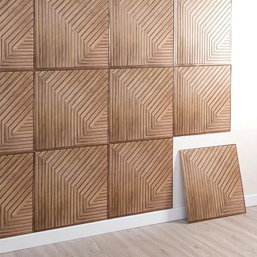 Panneaux Muraux 3D Autocollants Aspect Bois Décoration Murale Intérieure Panneaux Acoustiques 30 x 30 cm Gris — Jaunes