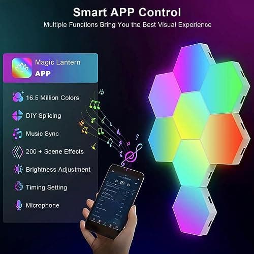 Panneau LED Hexagone Murale Lampe 12pcs Smart Music Sync Deco Modulaires RGB App & Télécommande Contrôle Salles Gaming B