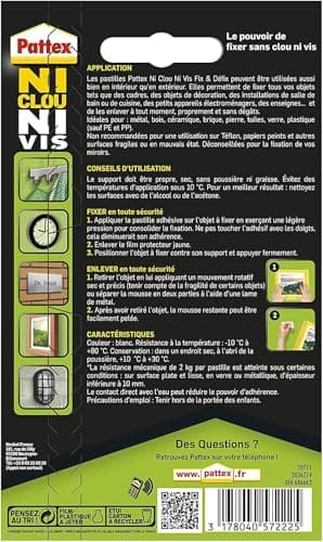 Pattex Ni Clou Ni Vis Fix & Défix Adhésif de fixation surpuissant facilement démontable - Pour tous les amateurs de DIY