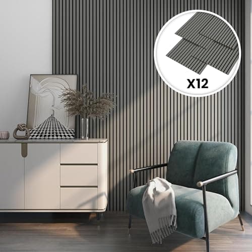 NEU.HOLZ Panneaux Acoustiques Muraux Faciles à Installer pour Amélioration Sonore Lampadaire NRC 0,8 MDF 120 x 60 cm Eff — Effet Chêne Gris Clair