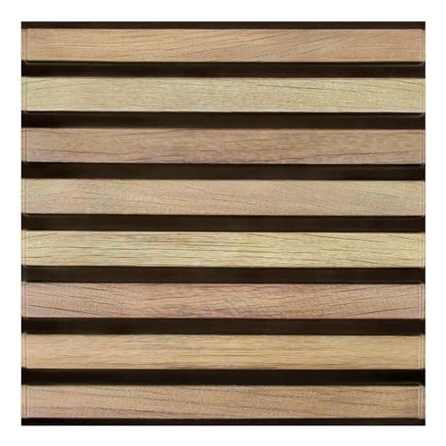 Murales 3D COMSTICKC Imitation Bois Hellgrau 10 Pièces 30x30cm Rétro Imperméable — Grain de Bois Foncé