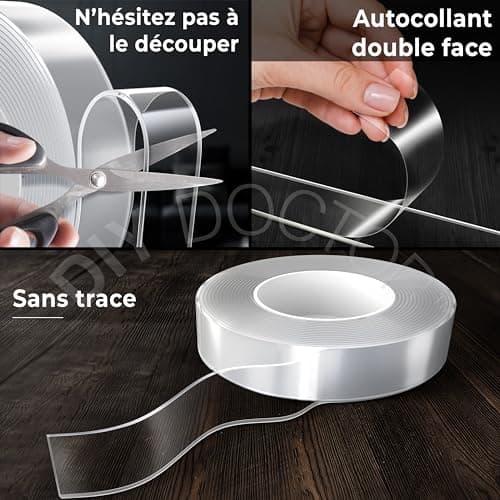 DIY Doctor Ruban en gel nano robuste et sans traces - Adhésif double face lavable et amovible - Idéal pour travaux de br