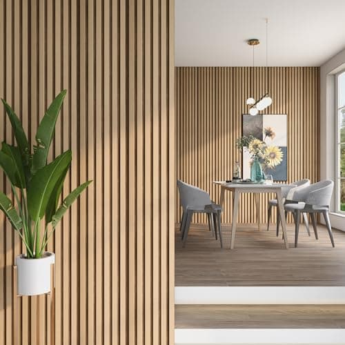 NEU.HOLZ Panneaux Muraux 3D Lattes Décoratives Style Scandinave pour Salon Installation Facile Polystyrène Effet Chêne C