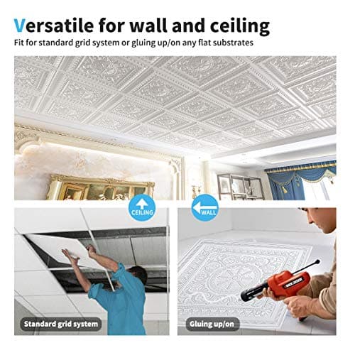 Art3d Dalles de Plafond à Coller en Plastique Blanc - 12 Pièces, 61 x 61 cm, 4,5㎡ - Pose Facile, Idéal pour Maison et Bu