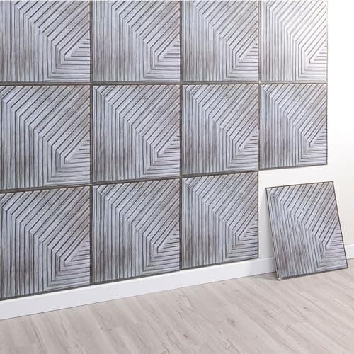 Panneaux Muraux 3D Autocollants Aspect Bois Décoration Murale Intérieure Panneaux Acoustiques 30 x 30 cm Gris