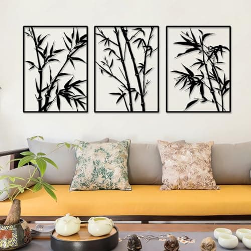 Pduoduo Grand Métal Bambou Mur Décoratif Art Décoratif - Arbre Suspendu Signe Suspendu, Bambou Sculpture Pack de 3 (Tota