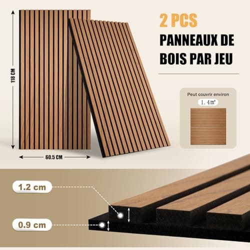 DOLLAR BOSS Panneaux acoustiques en chêne 3d 120x60cm pour bureau & cuisine - Mur anti-bruit & décoratif