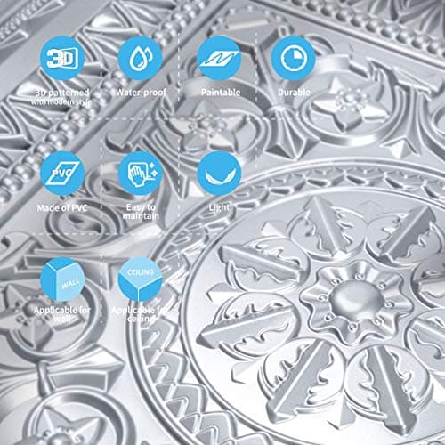Art3d Dalles de Plafond à Coller en Plastique Blanc - 12 Pièces, 61 x 61 cm, 4,5㎡ - Pose Facile, Idéal pour Maison et Bu