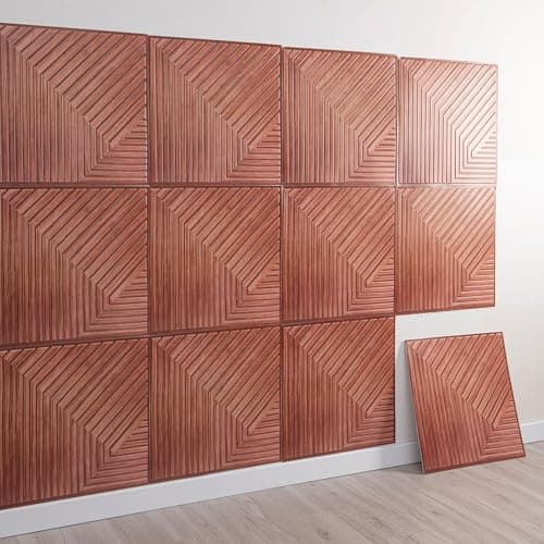 Panneaux Muraux 3D Autocollants Aspect Bois Décoration Murale Intérieure Panneaux Acoustiques 30 x 30 cm Gris — Rouge