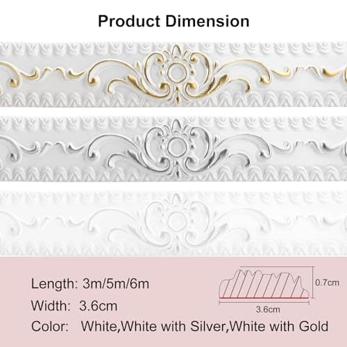 Moulure Murale Adhésive 600cm*36cm Blanc pour Décoration Intérieure Meubles Cadres de Portes Plafonds Bords de Miroir 3D