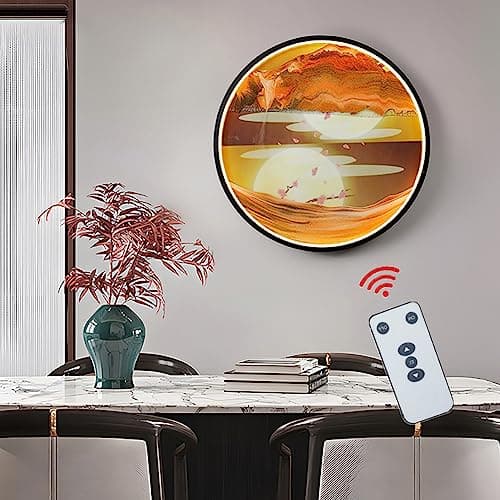 Tableau d'art de sable en mouvement LED 360° - Montage mural dynamique 3D - Décoration murale artistique verre rond — C