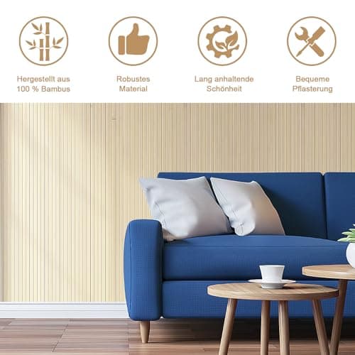 Panneaux muraux en bambou pour salon, cuisine et bureau - 244 x 30 cm - Décoration murale naturelle imperméable - Recher