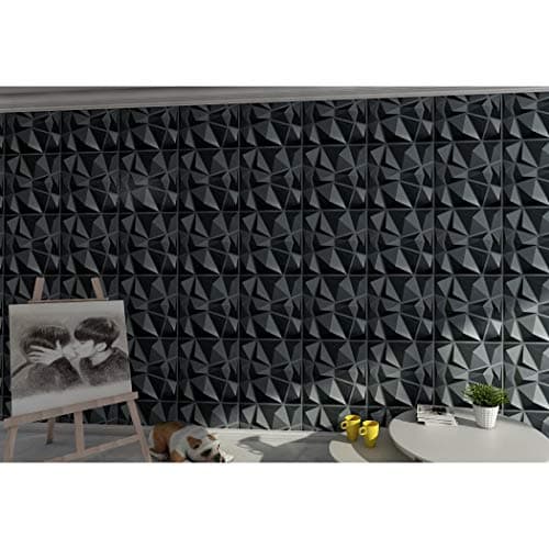 Art3d Panneaux Muraux Texturés 3D Noir Salon Darling, Dalle Murale Décorative Brique Effet 50 x 50 cm 3m²
