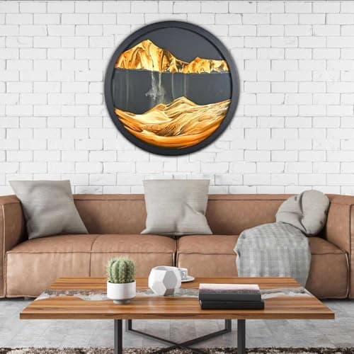 Tableau d'art de sable en mouvement LED 360° - Montage mural dynamique 3D - Décoration murale artistique verre rond — F