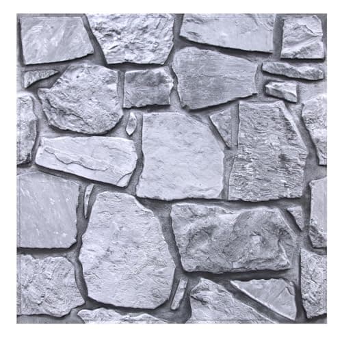 Panneaux Muraux 3D Effet Pierre Brique Autocollant Salon Cuisine Chambre, 10 Pièces 30 x 30 cm PVC Imperméable — Grès Gris-blanc