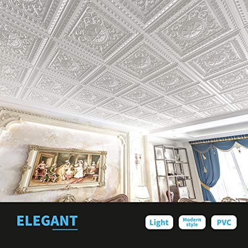 Art3d Dalles de Plafond à Coller en Plastique Blanc - 12 Pièces, 61 x 61 cm, 4,5㎡ - Pose Facile, Idéal pour Maison et Bu