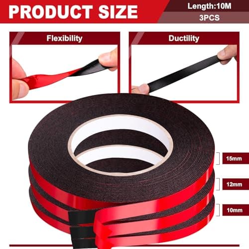 Lanovuto 3 Rouleaux Ruban Adhésif Double Face Extra Fort pour Extérieur et Décoration de Voiture - Imperméable et Résist