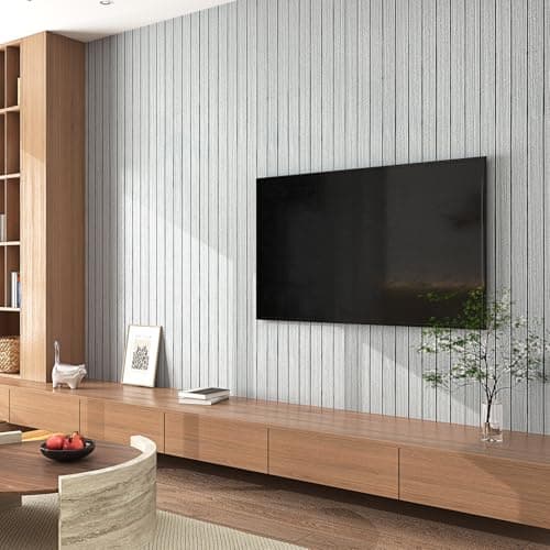 Livelynine Panneau Mural Bois Décoratif Intérieur Gris Clair 3D Adhesif Salon Entrée Bureau